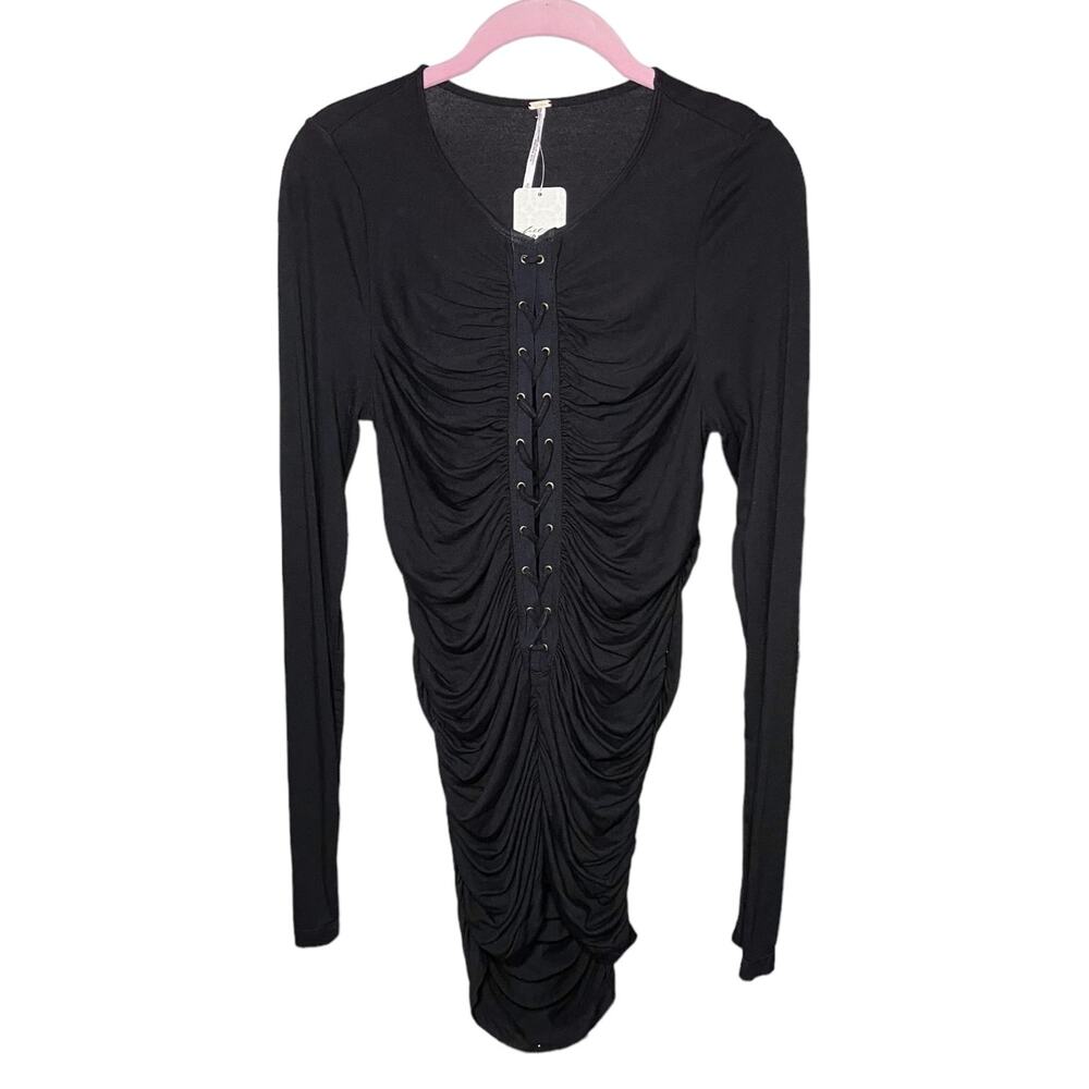 Free People Bella Lace-Up Tunic Top Noir Black Size Medium